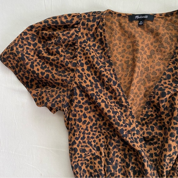 Madewell‎ Flutter-Sleeve Wrap Mini Dress in Painted Leopard Size Extra Small - Picture 5 of 12